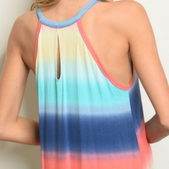 JESH Bright Multi Color Stripes Print Cutout Back Sleeveless Dress M L  USA MADE - Picture 4 of 5